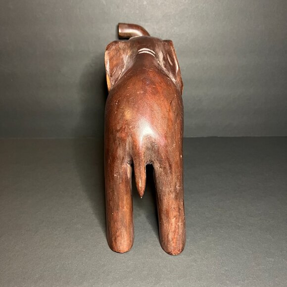 Vintage Large Hand Carved Solid Wood Lucky Elephant w/ Raised Trunk Figure 8.5" - Picture 5 of 7